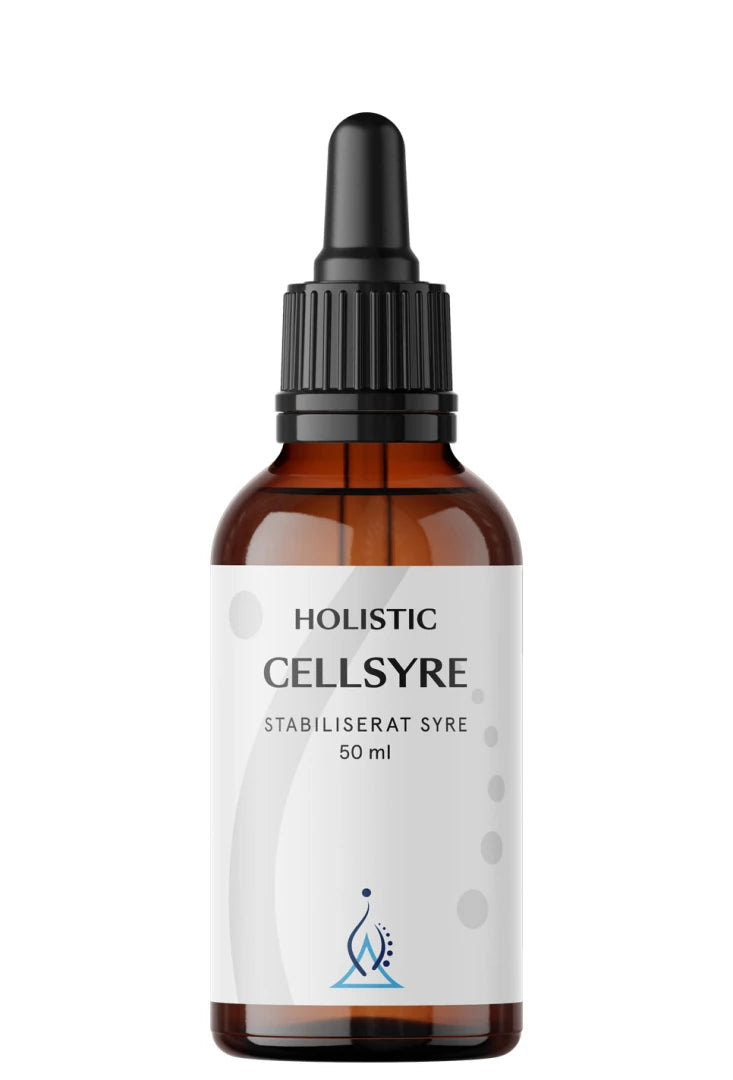 Holistic Cellsyre 50 ml nestemäinen ravintolisä ruskeassa lasipullossa, jossa on musta pipetti ja valkoinen etiketti.