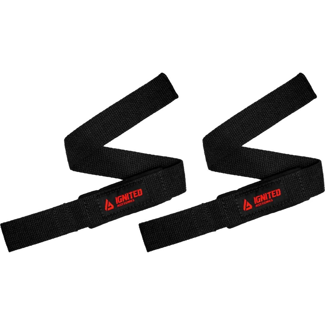 Mustat Ignited Classic Padded Lifting Straps Black -vetoremmit punaisella logolla raskaisiin nostoihin.