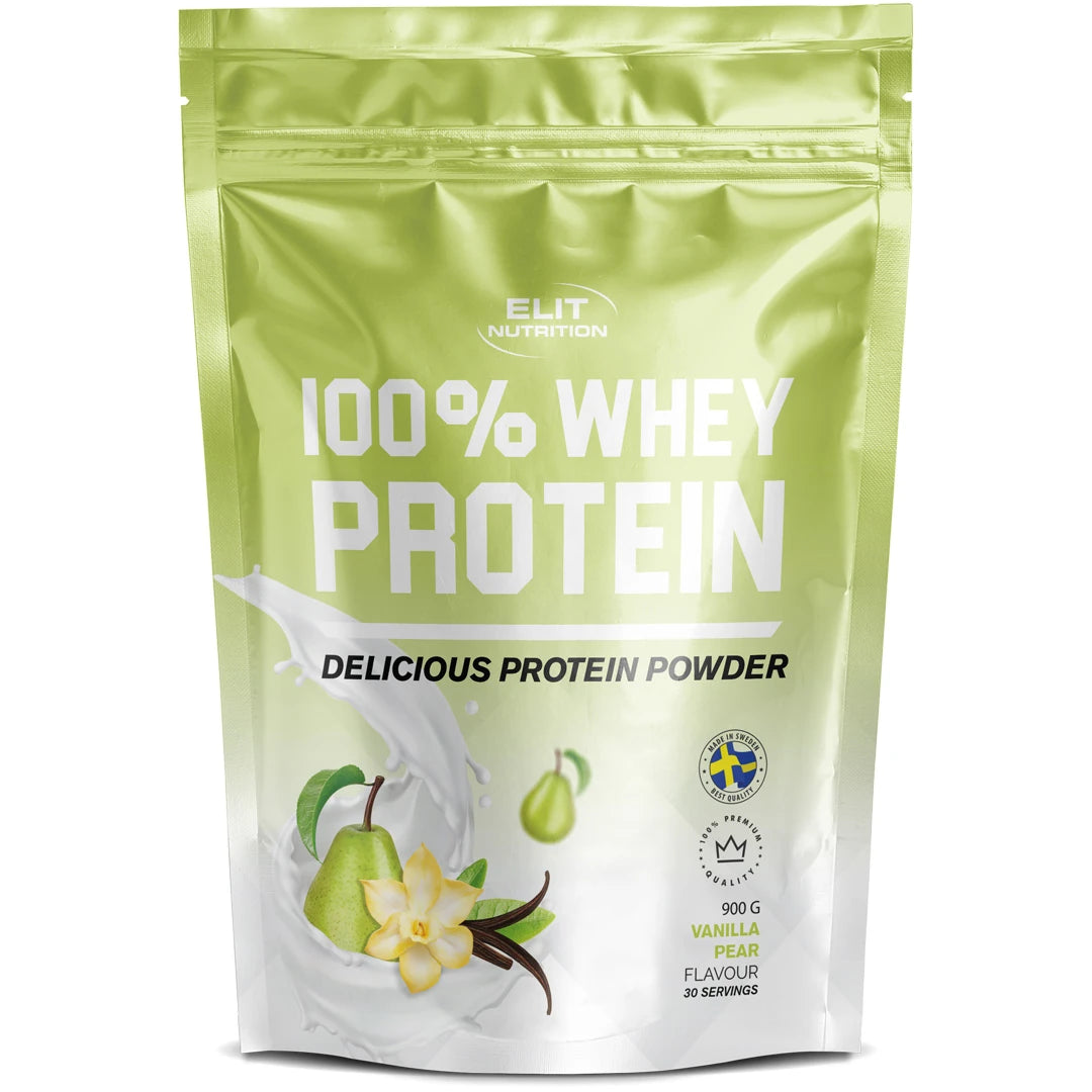Elit Nutrition 100% Whey Protein 900 g -proteiinijauhe vaaleanvihreässä pussissa, makuna Vanilla Pear., kuva 3/6