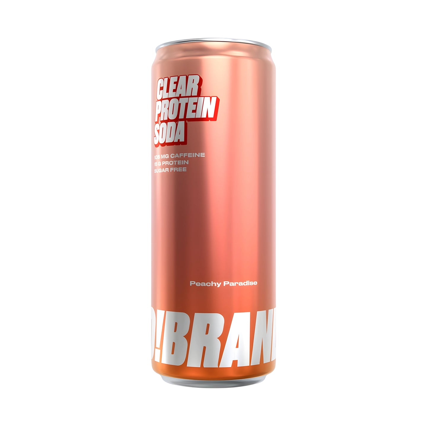 Pro Brands Clear Protein Soda 330 ml metallisessa persikanvärisessä tölkissä, makuna Peachy Paradise., kuva 3/3