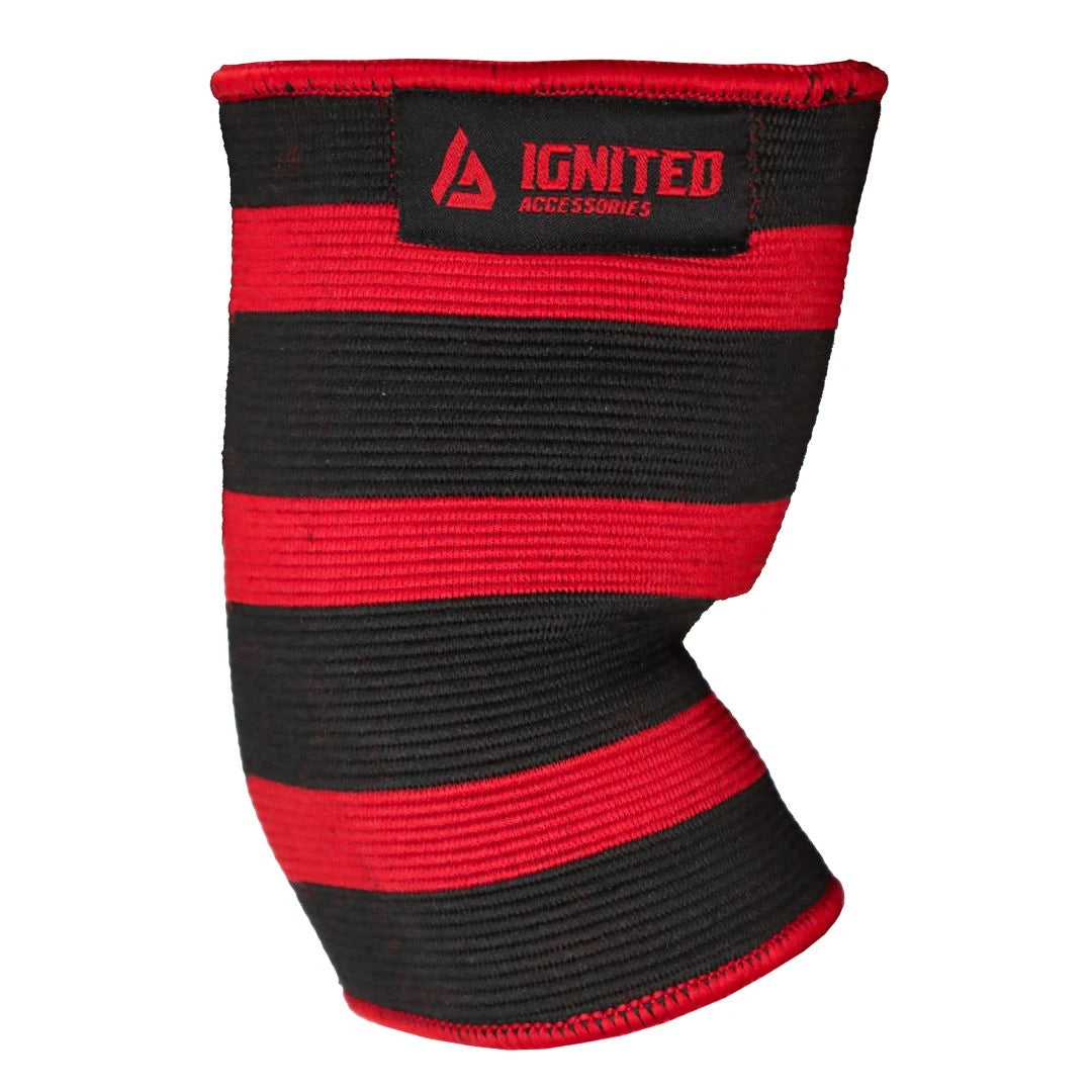 Musta-punaraidallinen Ignited Elbow sleeve 1 pcs joustavasta materiaalista raskaisiin nostoihin.