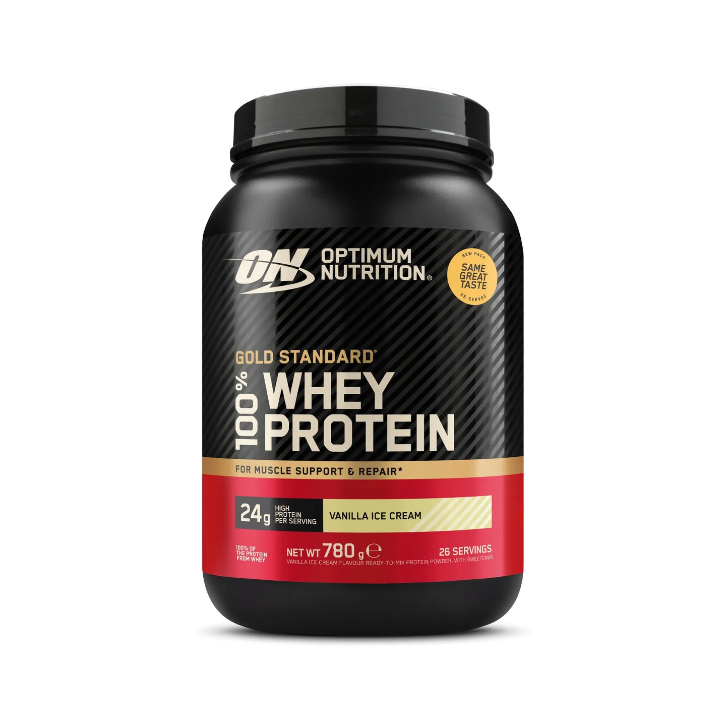 Optimum Nutrition 100% Whey Gold Standard 775 g -proteiinijauhe mustassa purkissa, makuna Vanilla Ice Cream., kuva 8/8