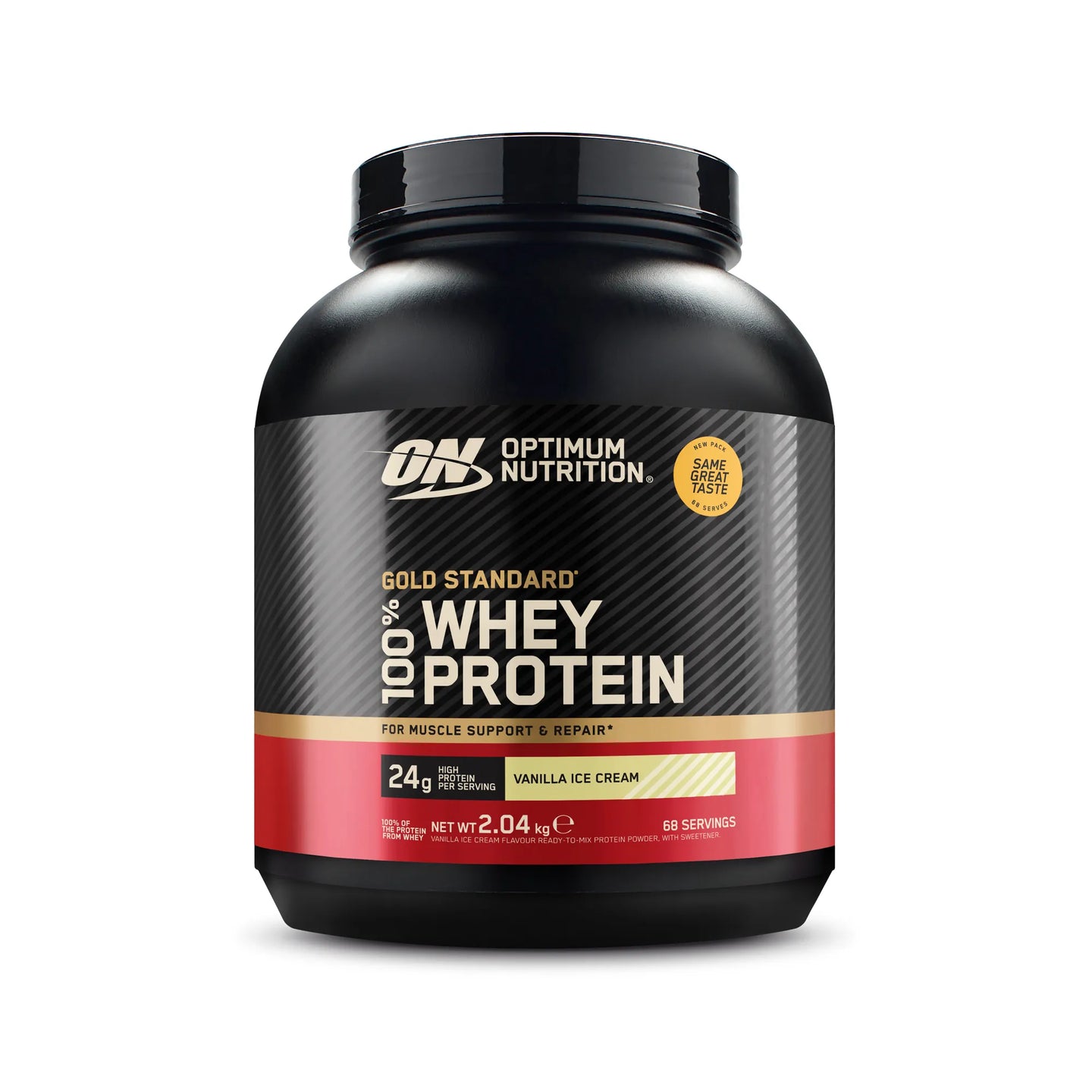 Optimum Nutrition 100% Whey Gold Standard 2 kg -proteiinijauhe mustassa purkissa, makuna Vanilla Ice Cream., kuva 6/6