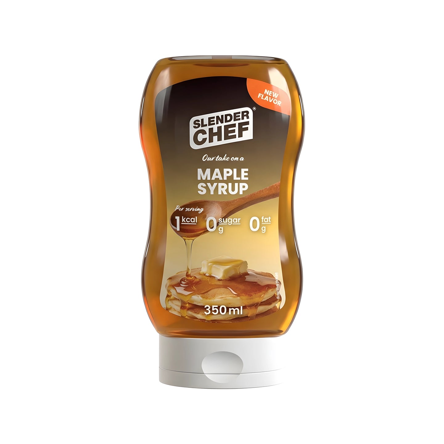 Slender Chef Sweet Sauce 350 ml läpinäkyvässä puristepullossa valkoisella korkilla, makuna Maple Syrup., kuva 6/7