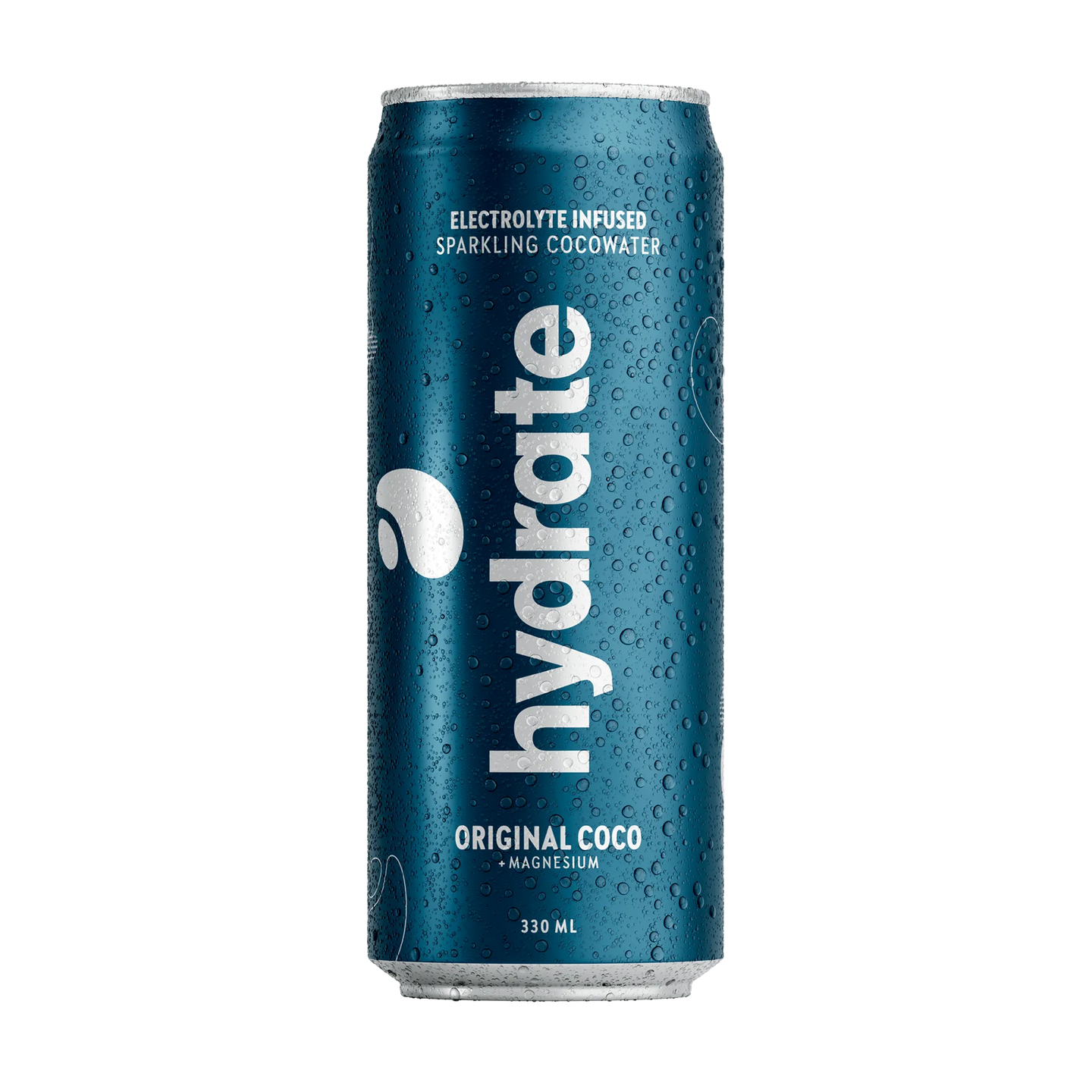 Hydrate 330 ml -kookosvesi tummansinisessä metallitölkissä vesipisaroilla, makuna Original Coco., kuva 1/3
