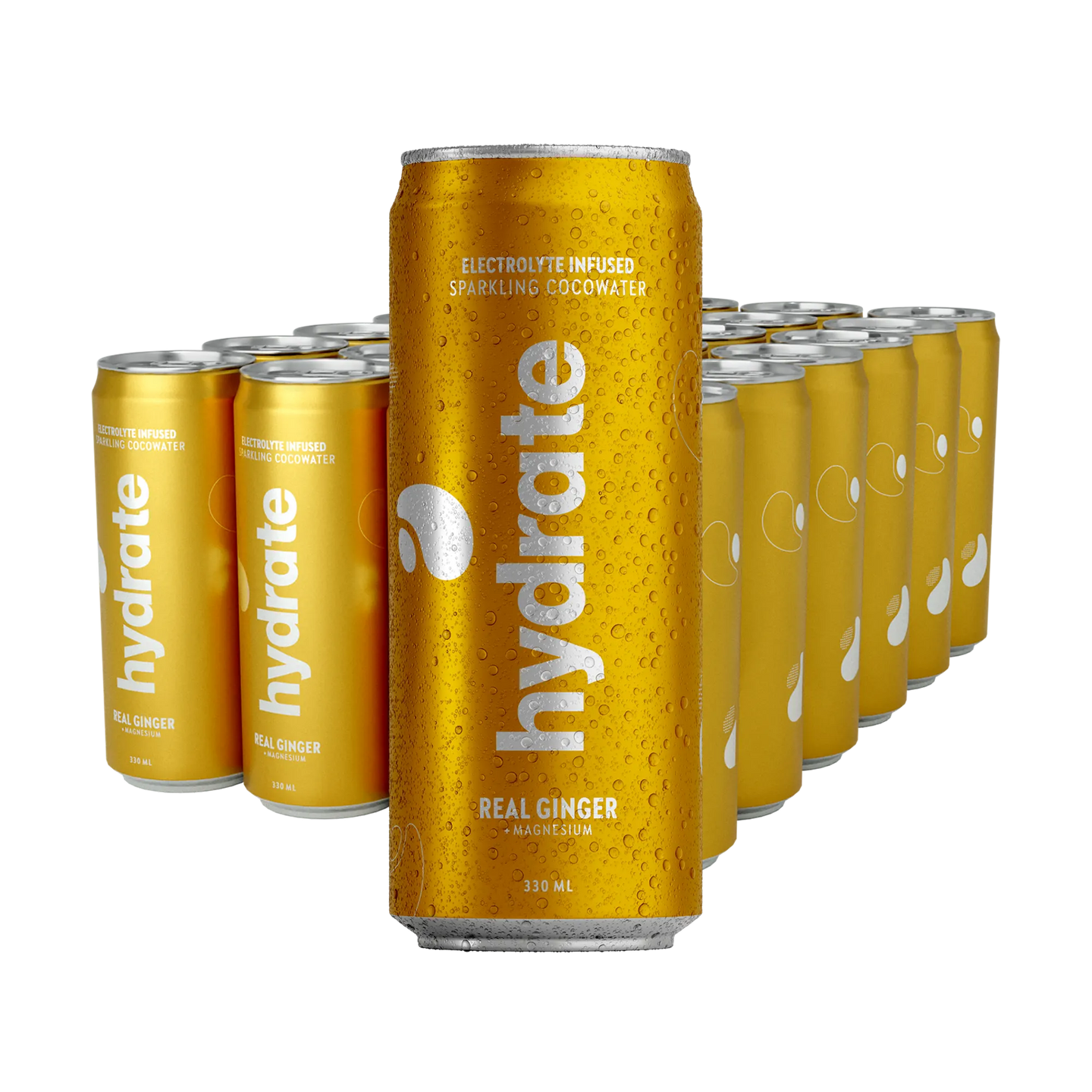 24 x Hydrate 330 ml Real Ginger kultaisissa tölkeissä valkoisella tekstillä, makuna inkivääri., kuva 1/1