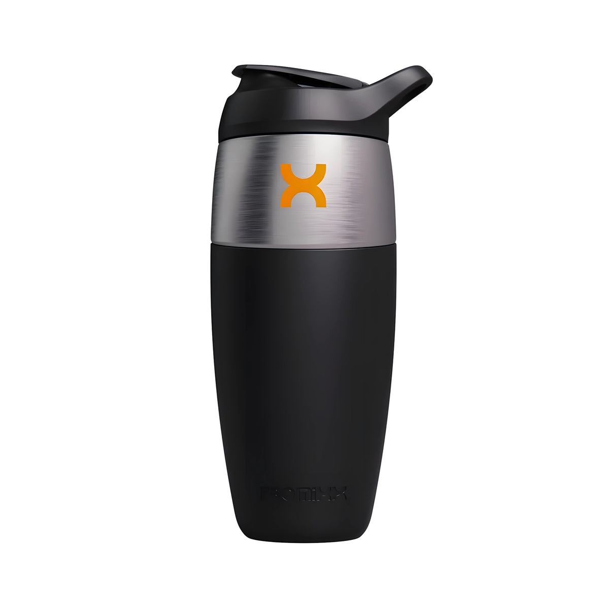 ProMixx Pursuit Single Wall Steel 950 ml on teräksinen shaker, jossa on musta silikonipinta ja oranssi logo., kuva 4/6