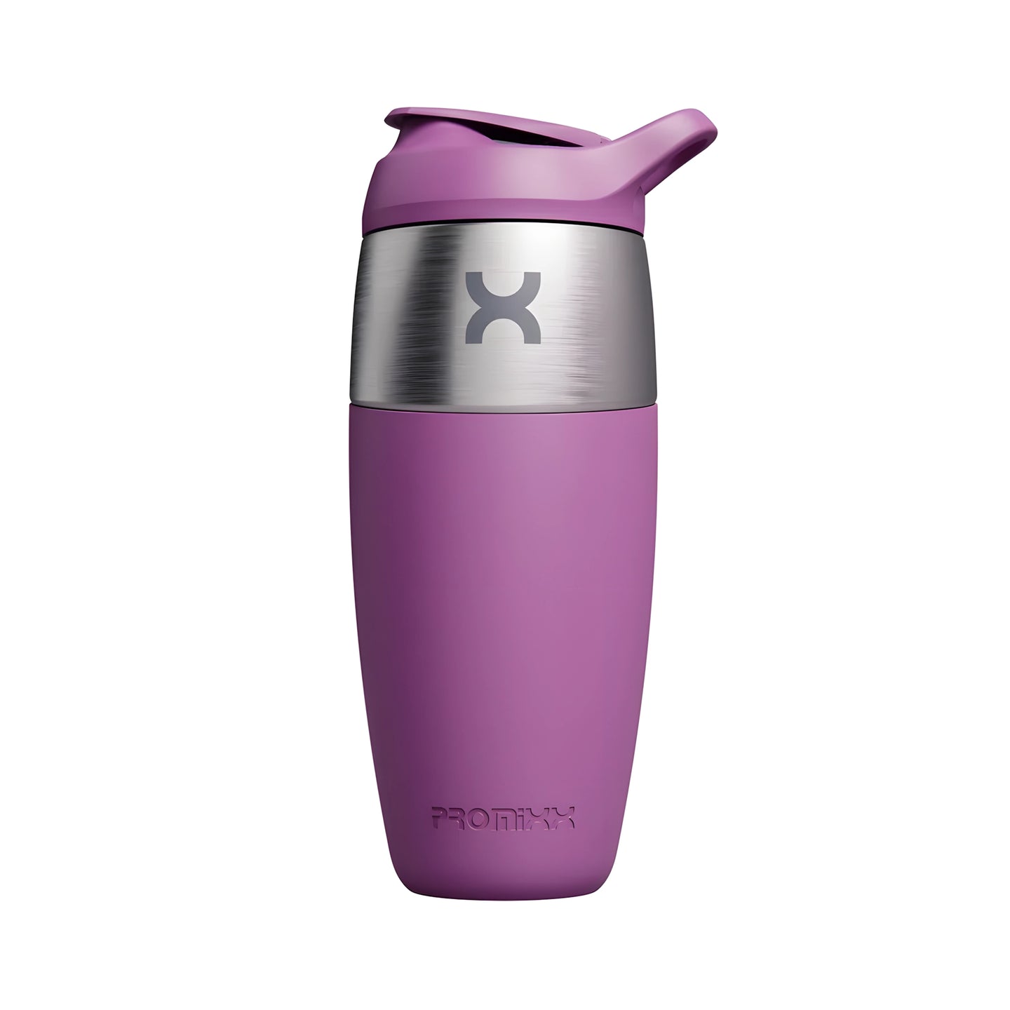 ProMixx Pursuit Single Wall Steel 950 ml -shaker, jossa yhdistyy ruostumaton teräs ja lila silikoni., kuva 2/2