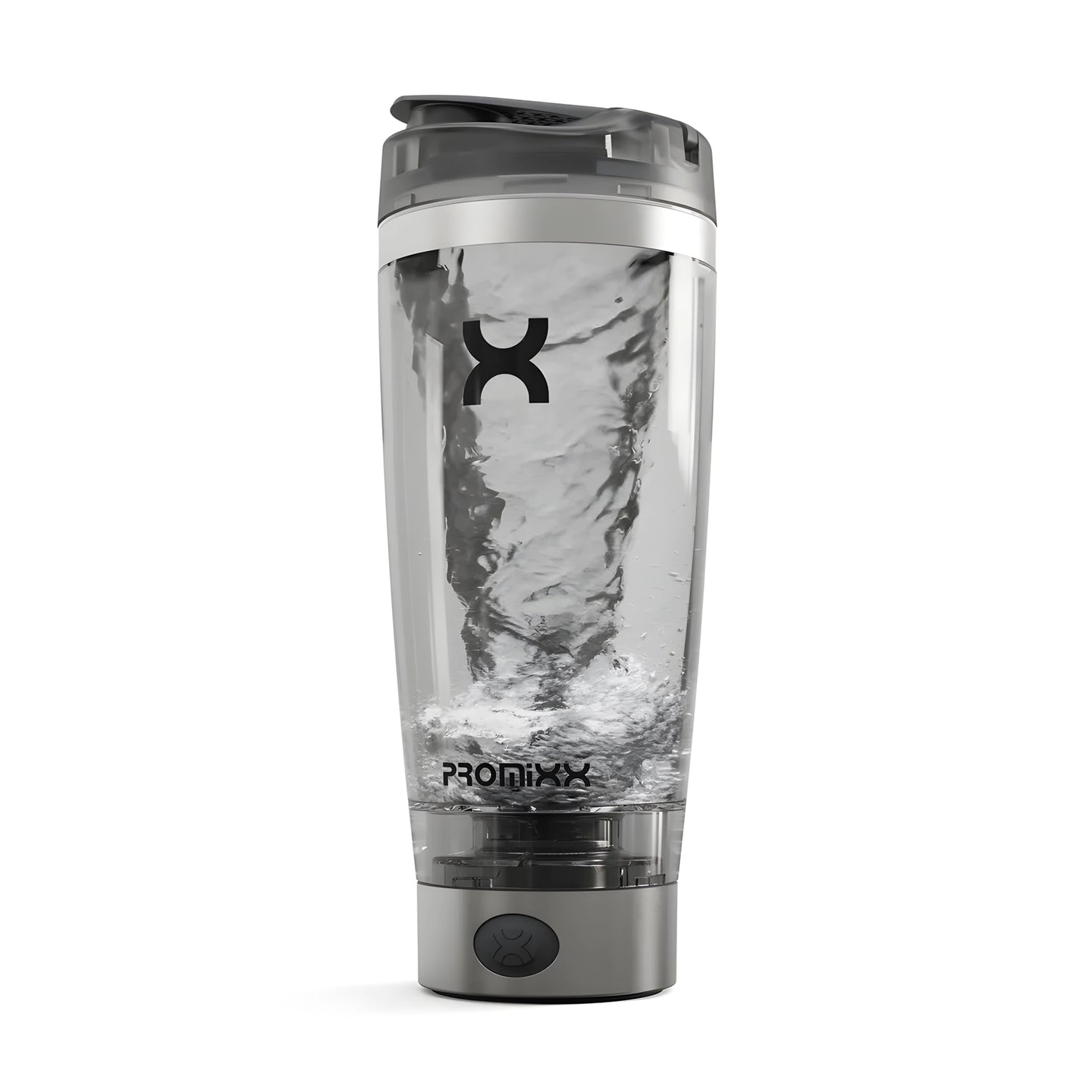 ProMixx PRO Electric Shaker 600 ml Stainless Steel, jossa on ruostumaton teräspohja ja aktiivinen vesipyörre sisällä., kuva 1/1