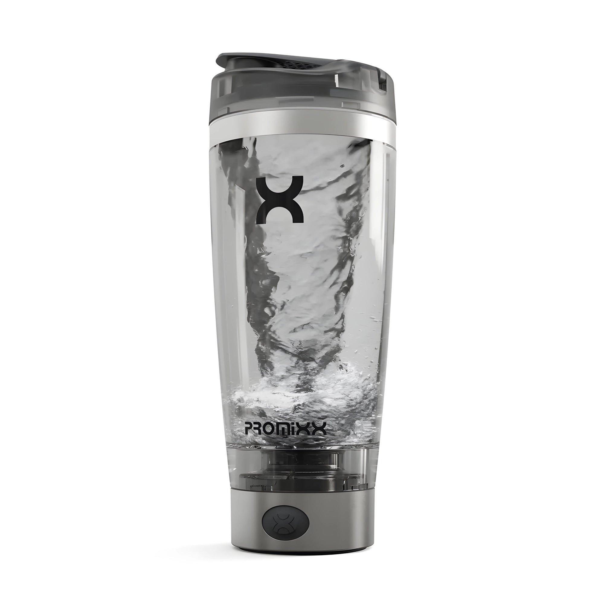 ProMixx PRO Electric Shaker 600 ml Stainless Steel, jossa on ruostumaton teräspohja ja aktiivinen vesipyörre sisällä., kuva 1/1