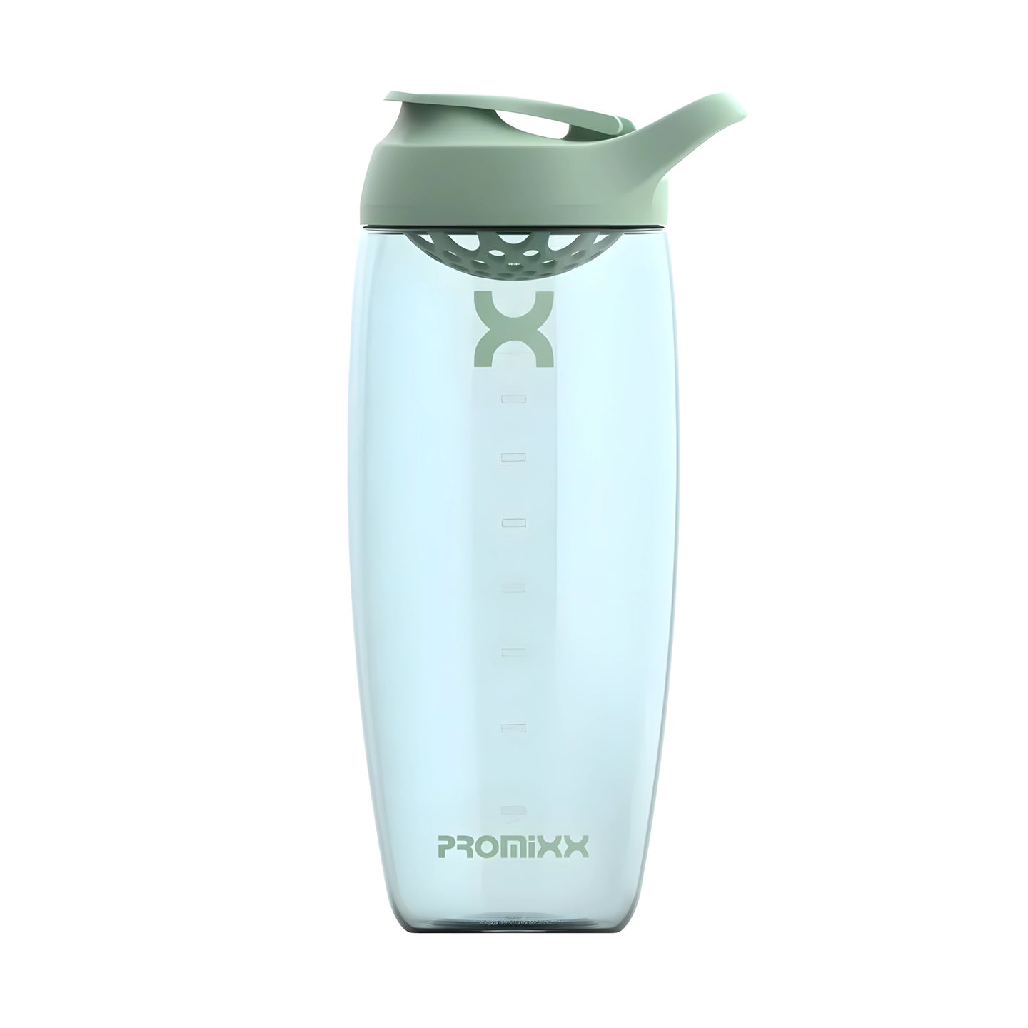 ProMixx Pursuit Shaker Bottle 950 ml on läpinäkyvä shaker Seagrass Green -värisellä urheilukorkilla., kuva 1/4