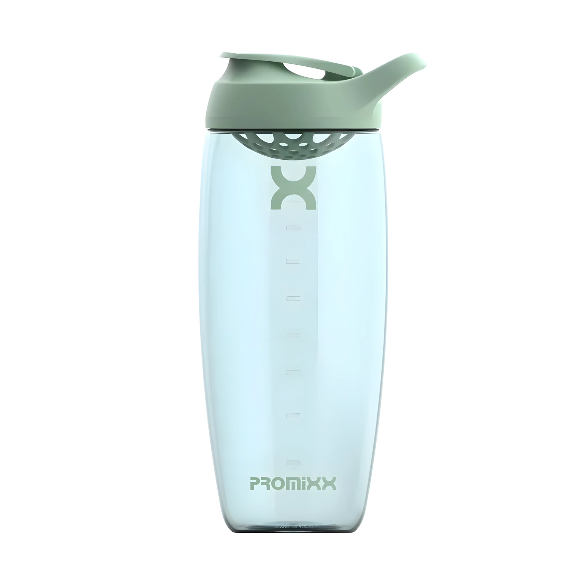 ProMixx Pursuit Shaker Bottle 950 ml on läpinäkyvä shaker Seagrass Green -värisellä urheilukorkilla., kuva 1/4