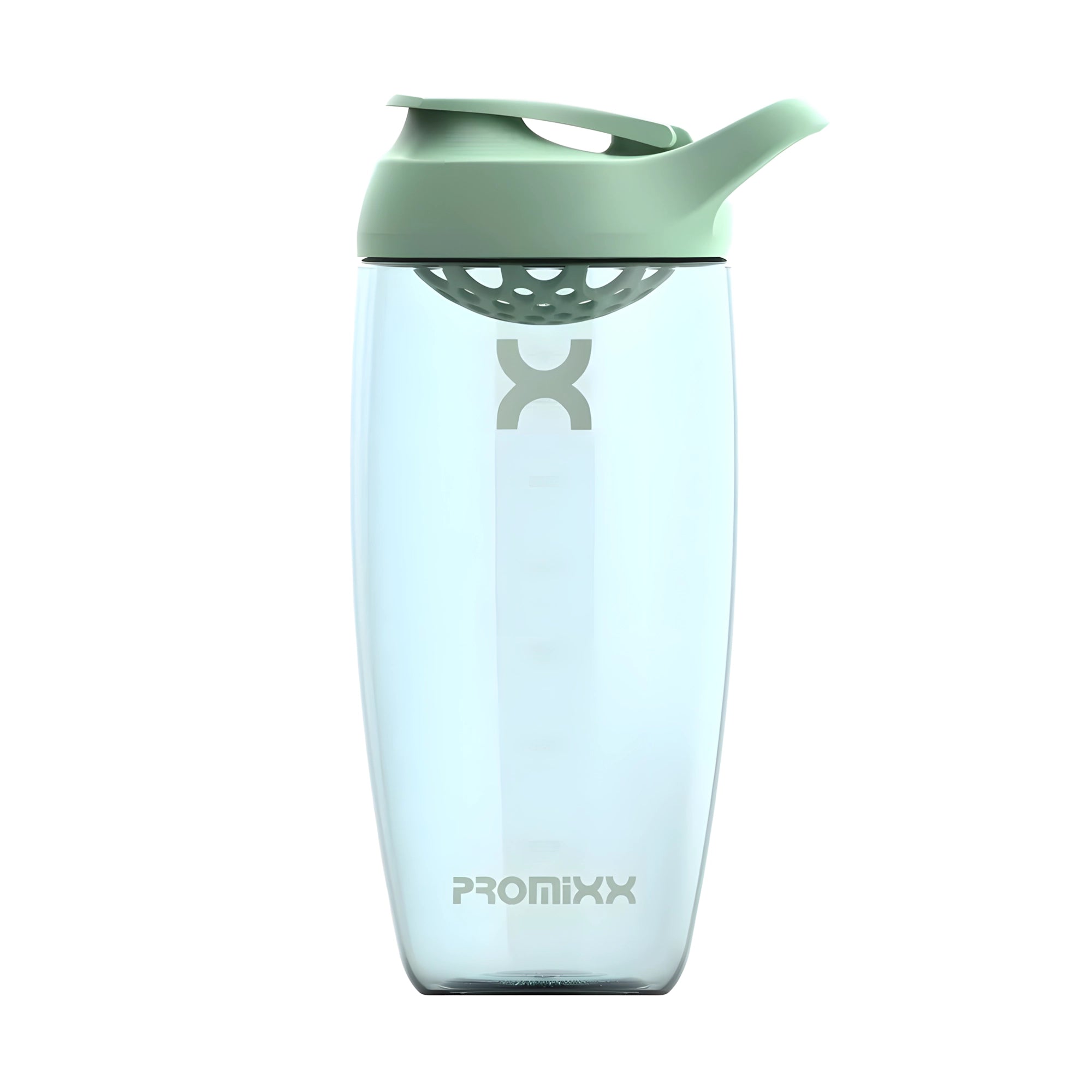 Kirkas ProMixx Pursuit Shaker Bottle 700 ml -shaker vaaleanvihreällä kannella ja integroidulla sekoittimella., kuva 1/4