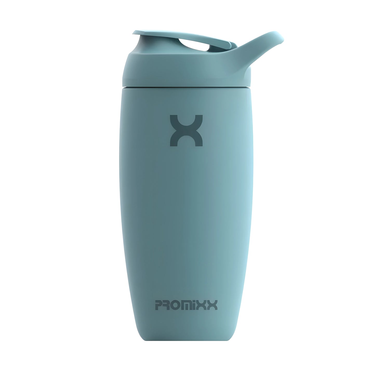 ProMixx Pursuit Double Wall Steel 550 ml -shakerpullo, jossa on sinivihreä soft-touch-silikonipinta ja urheilukorkki., kuva 2/5