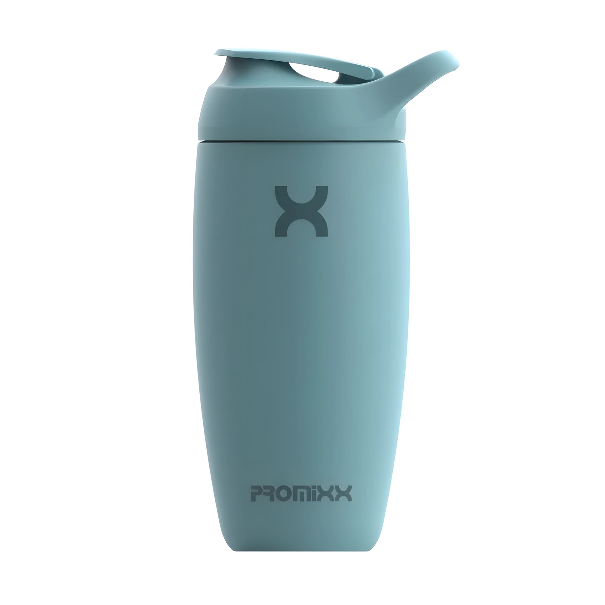 ProMixx Pursuit Double Wall Steel 550 ml -shakerpullo, jossa on sinivihreä soft-touch-silikonipinta ja urheilukorkki., kuva 2/5
