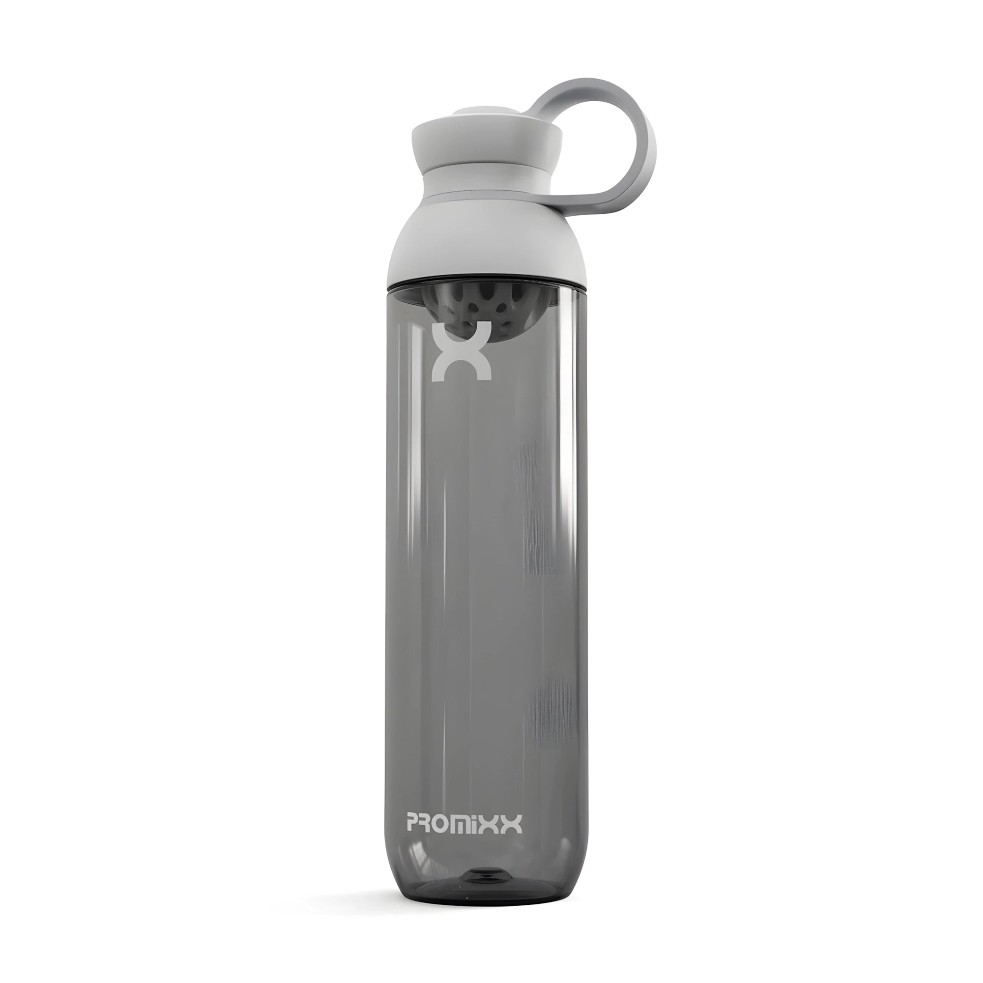 ProMixx Form Hybrid Bottle 760 ml läpinäkyvän harmaa shakerpullo vaaleanharmaalla korkilla treeniin., kuva 1/3