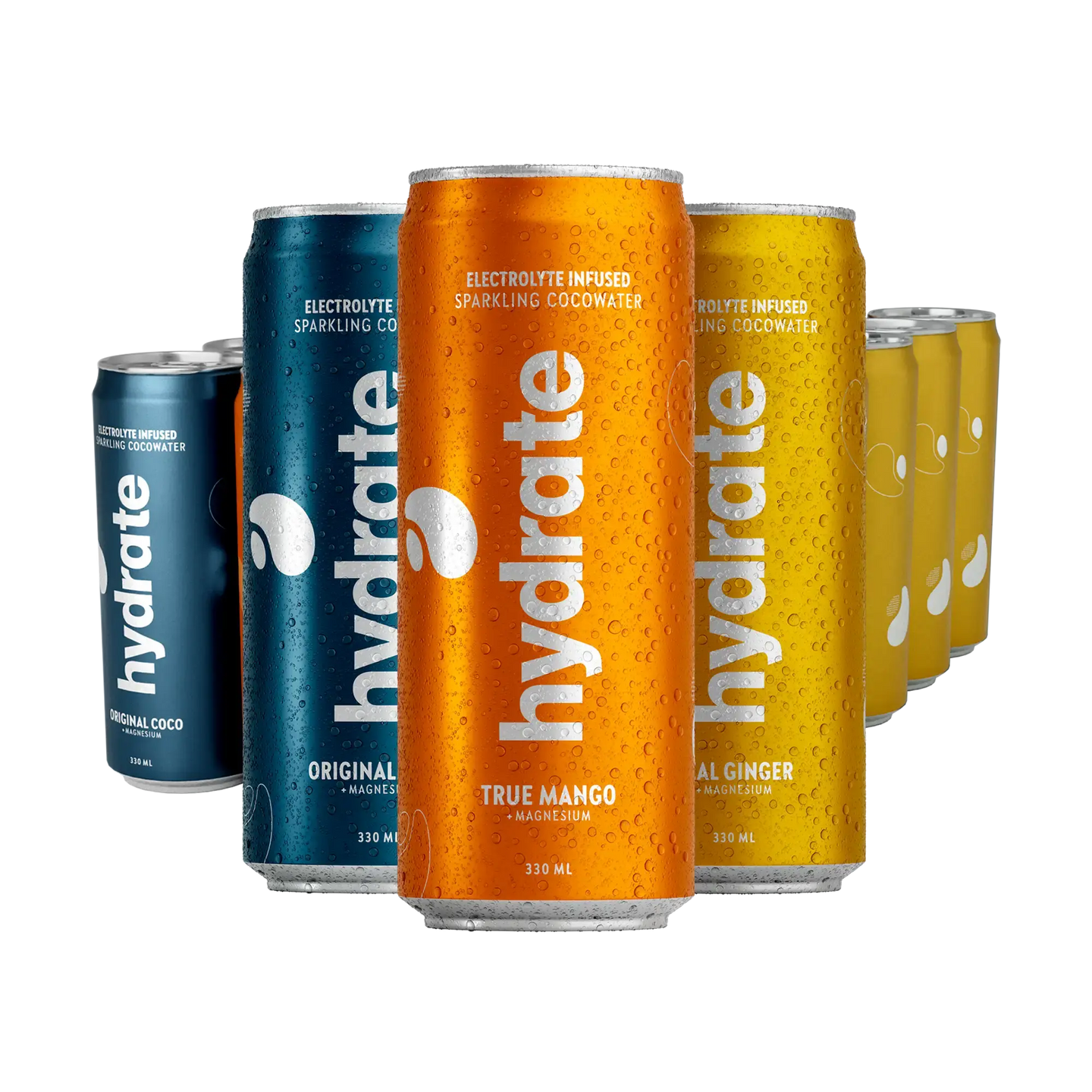 24 x Hydrate 330 ml Mix-lava, joka sisältää kylmiä sinisiä, oransseja ja keltaisia tölkkejä eri mauissa., kuva 1/1
