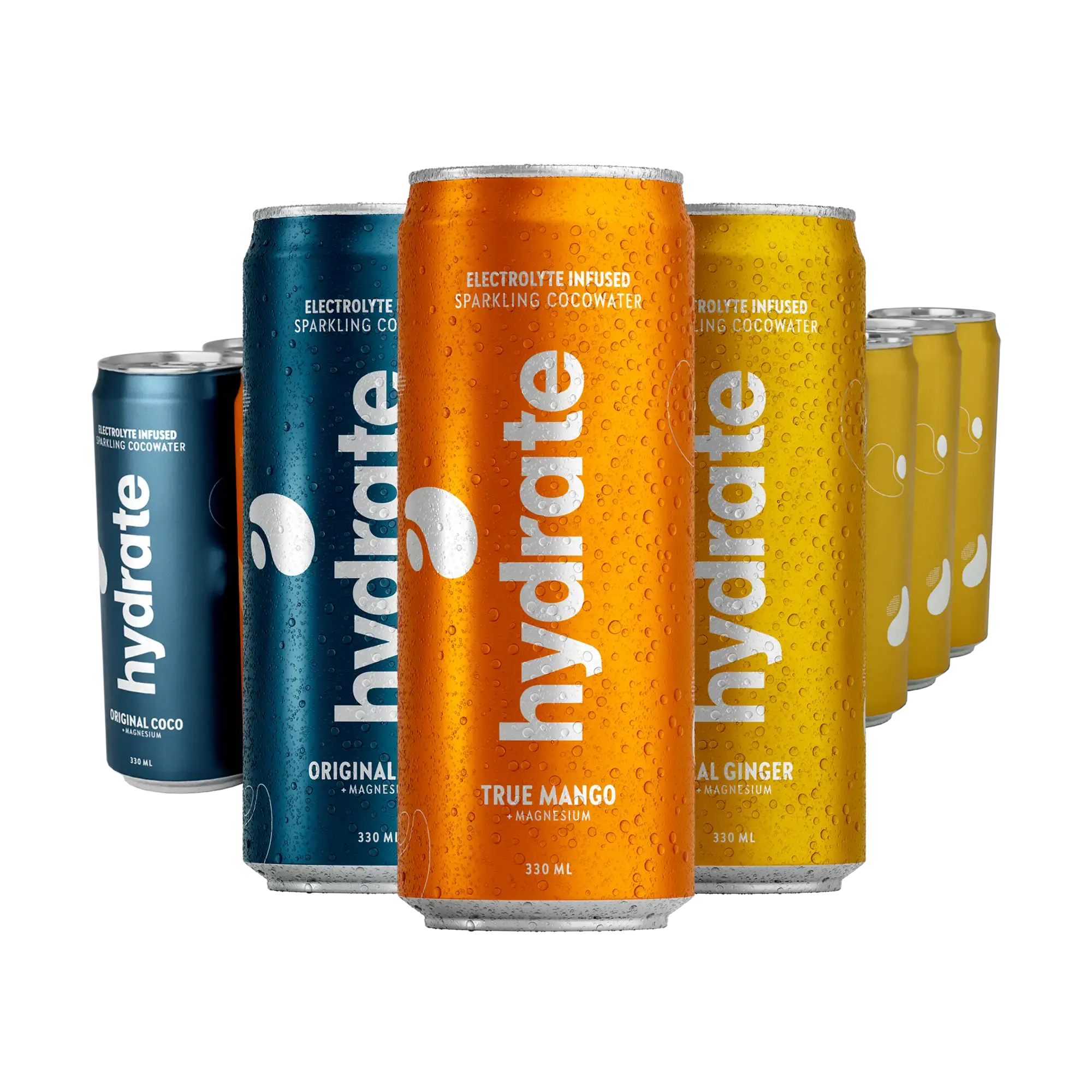 24 x Hydrate 330 ml Mix-lava, joka sisältää kylmiä sinisiä, oransseja ja keltaisia tölkkejä eri mauissa., kuva 1/1
