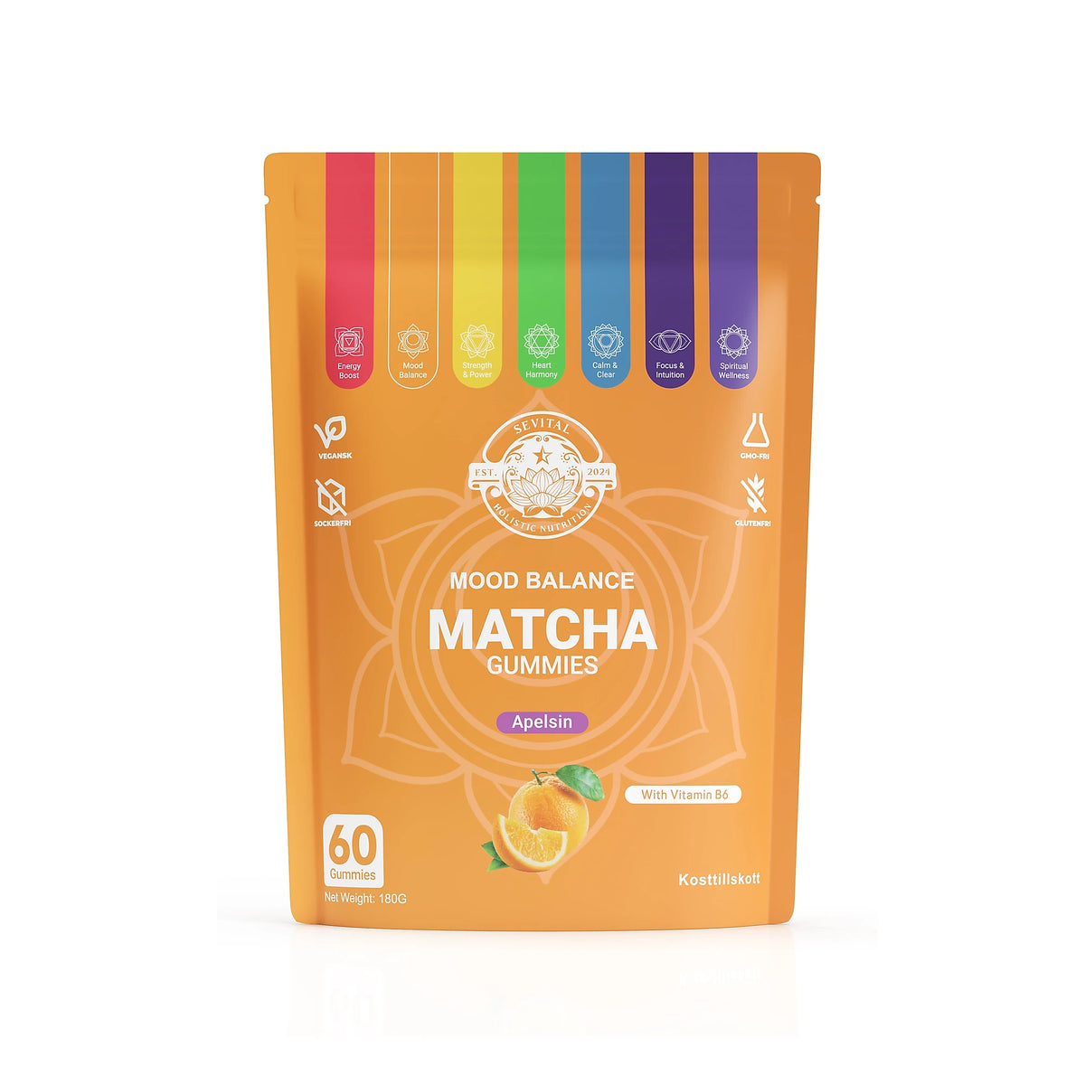 Sevital Matcha Gummies 60 kpl Appelsiini, kuva 1/1