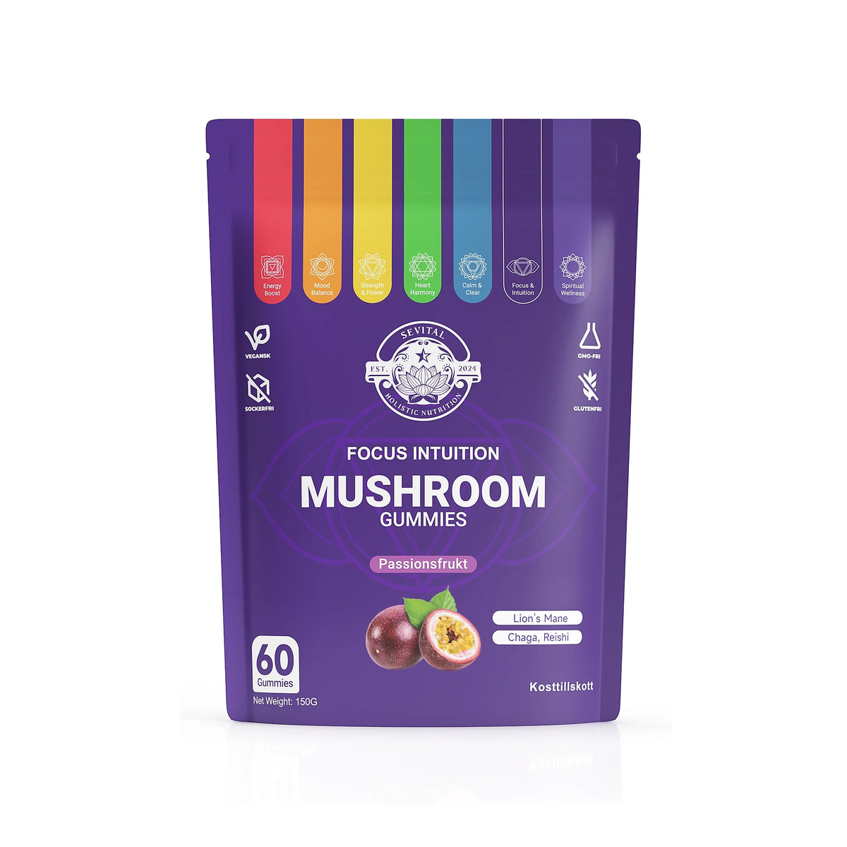 Sevital Mushroom Gummies 60 kpl Passionhedelmä, kuva 1/1