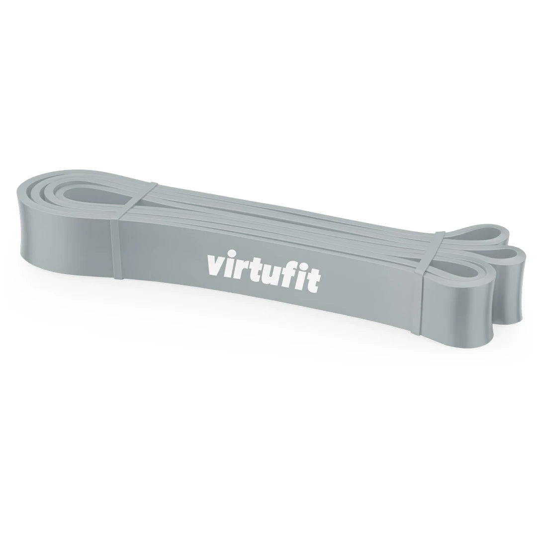 Harmaa Virtufit Power Band Light -treeninauha valkoisella logolla, täydellinen voimaharjoitteluun ja kuntoutukseen.