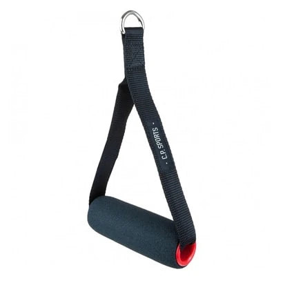 Musta C.P. Sports Single Cable Grip Steel -taljakahva pehmustetulla otekohdalla ja punaisilla yksityiskohdilla.