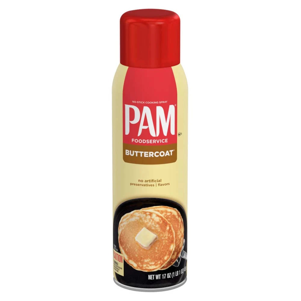 Pam Cooking Spray 482 g -ruoanlaittospray kelta-punaisessa pullossa, makuna Butter.
