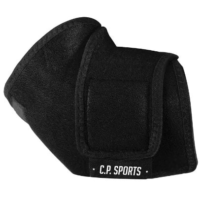 C.P. Sports Elbow Support on musta, neopreeninen kyynärtuki tarranauhalla turvalliseen treeniin.