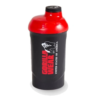 Gorilla Wear Wave Shaker Black/Red, musta muovinen shaker punaisella kannella ja valkoisella Gorilla Wear -logolla.