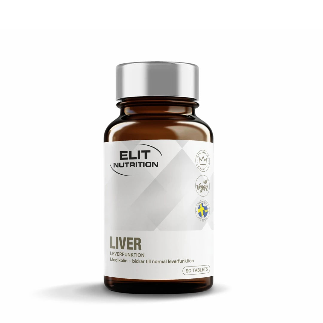 Elit Nutrition Liver Pro 90 tabs -ravintolisä tummanruskeassa purkissa, jossa on hopeinen kansi ja valkoinen etiketti.