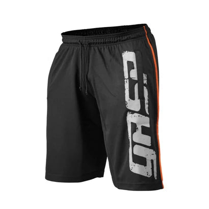Gasp Pro Mesh Shorts Black ovat mustat mesh-treenishortsit, joissa on suuri valkoinen logo ja oranssi sivuraita., kuva 2/6