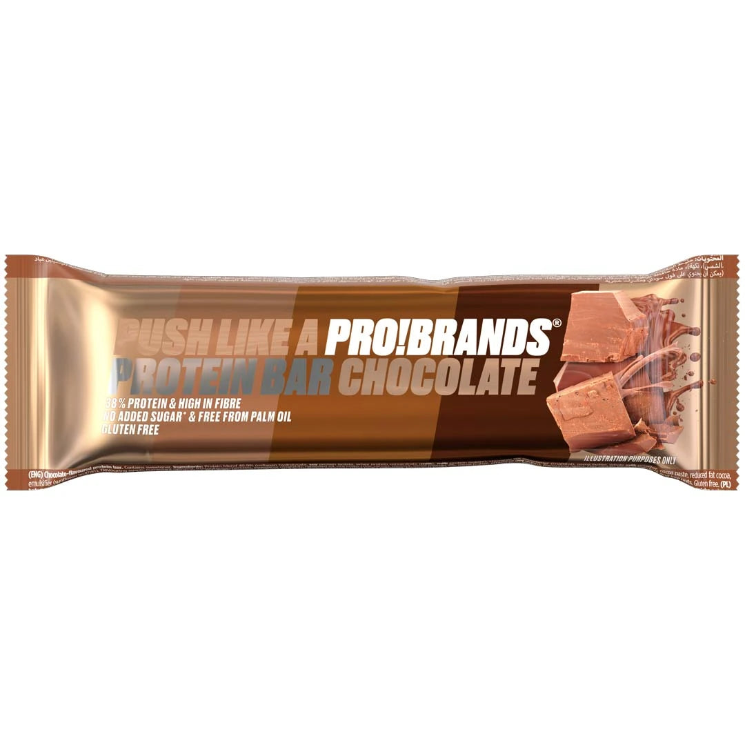 Pro Brands Proteinbar 45 g ruskeassa metallisessa pakkauksessa, makuna Chocolate.