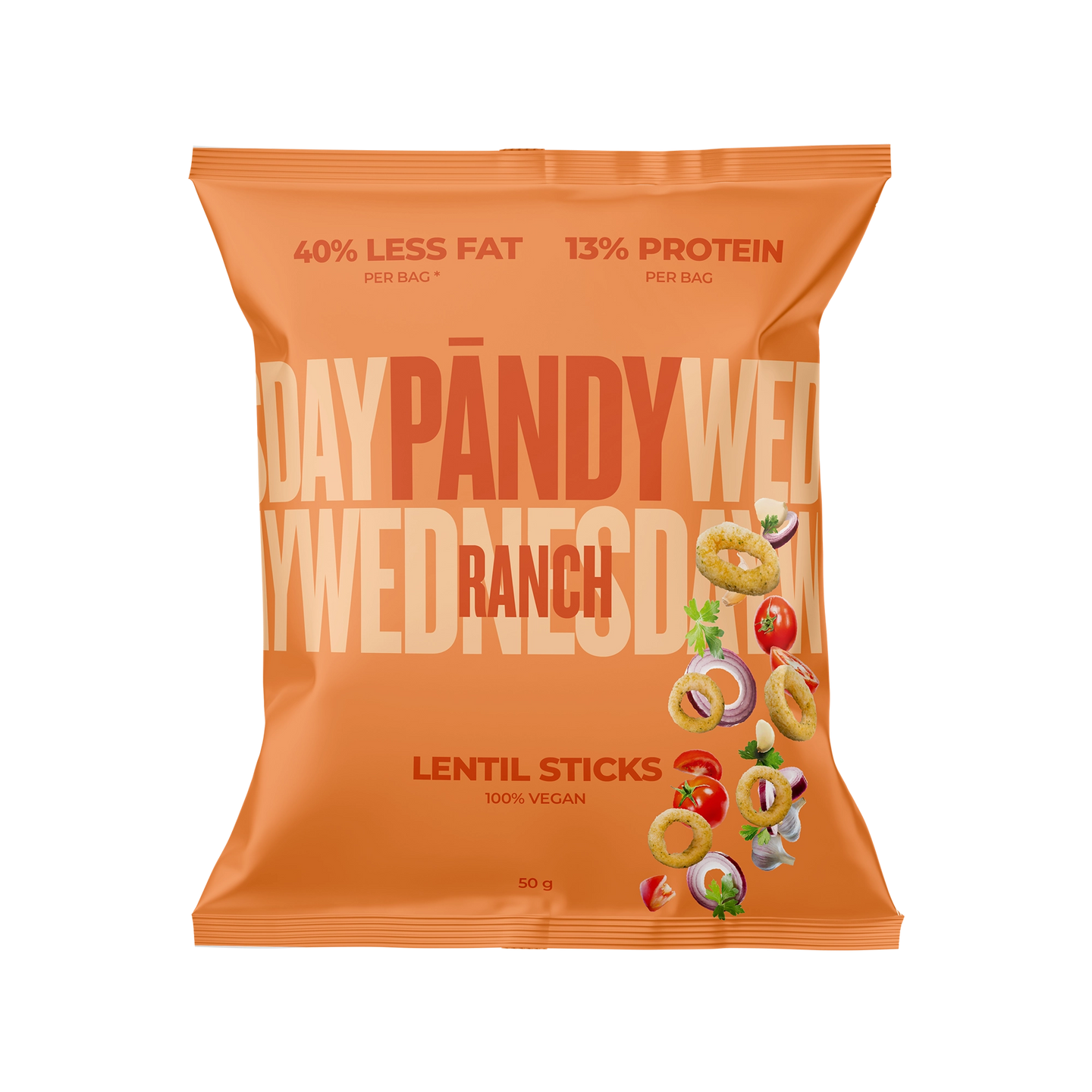 Pändy Lentil Snacks 50 g linssisipsejä oranssissa pussissa, makuna Ranch., kuva 1/1