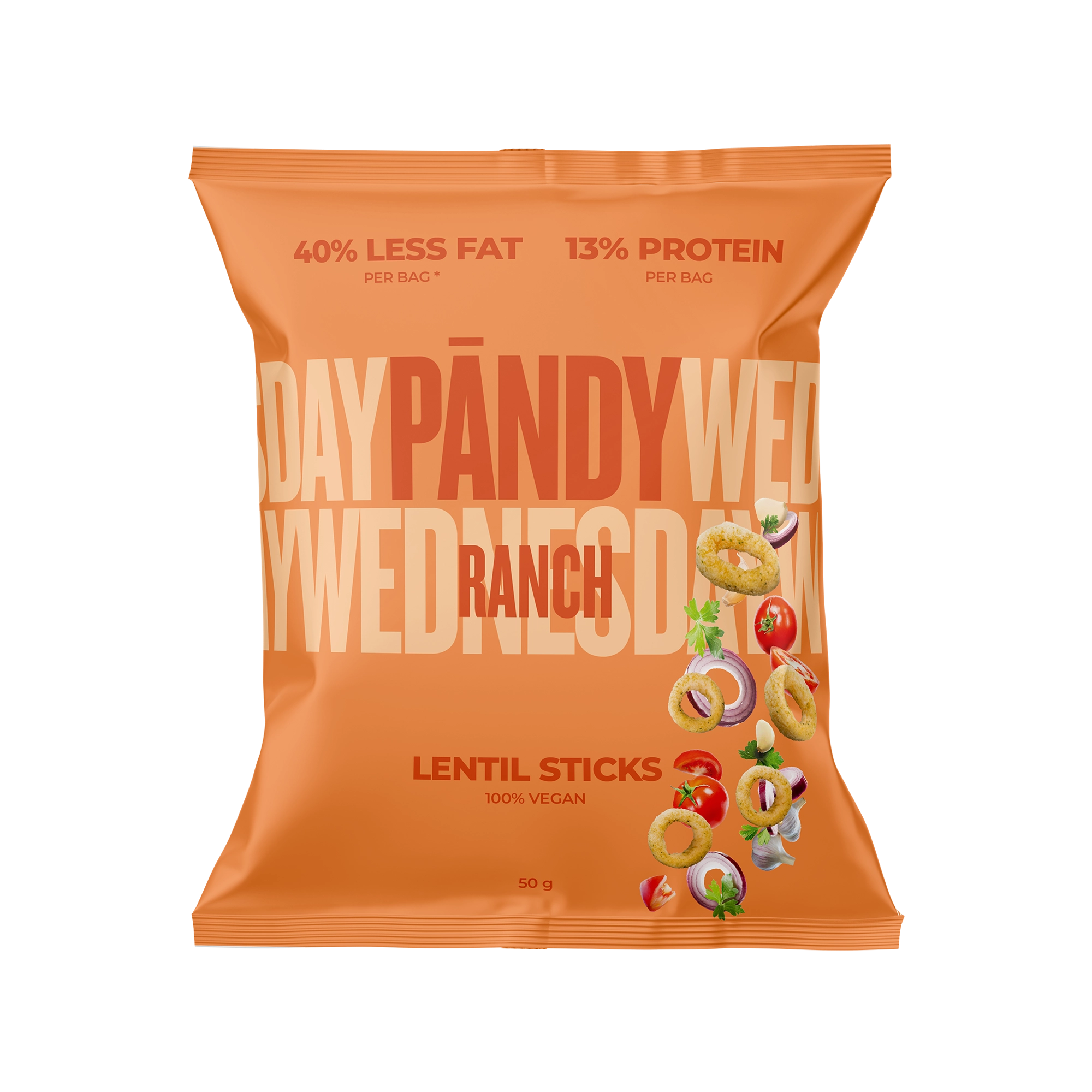Pändy Lentil Snacks 50 g linssisipsejä oranssissa pussissa, makuna Ranch., kuva 1/1