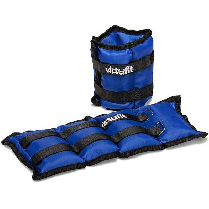 Siniset Virtufit Ankle/Wrist Weights 2 x 2 kg -painot kestävästä nailonista mustilla tarranauhoilla.