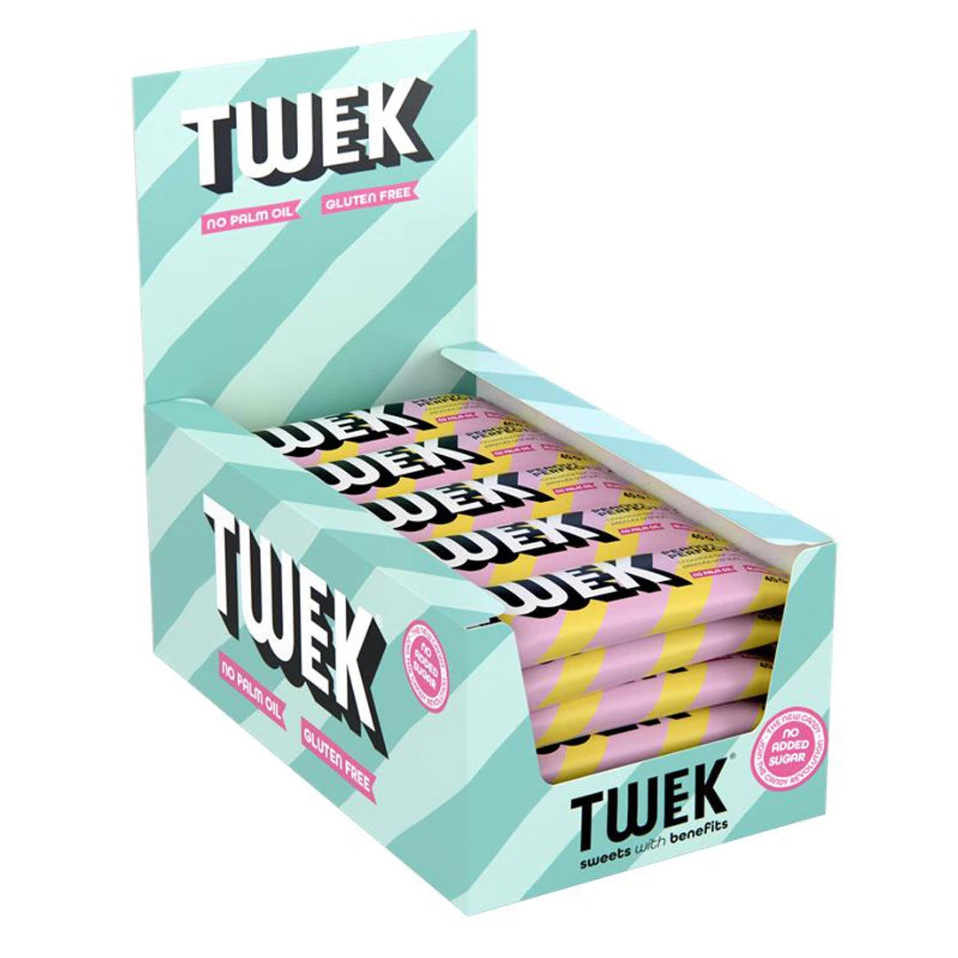 20 x Tweek Sweets Bar 40 g Mix-laatikko mintunvihreä-valkoraidallisessa laatikossa kelta-vaaleanpunaisilla patukoilla., kuva 1/1