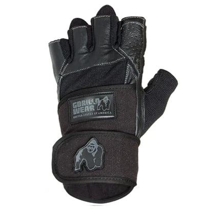 Musta nahkainen ja verkkokankainen Gorilla Wear Dallas Wrist Wrap Gloves -treenihanska tukevalla rannetuella.