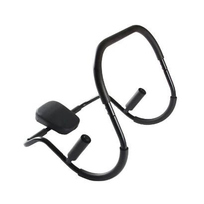 Musta Virtufit Ab Roller, ergonominen teräksinen treeniväline pehmustetulla niskatuella ja pitävillä kahvoilla.