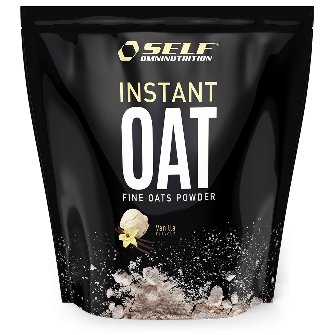 Self Omninutrition Instant Oat 1 kg -kaurajauho mustassa pussissa, makuna Vanilla.