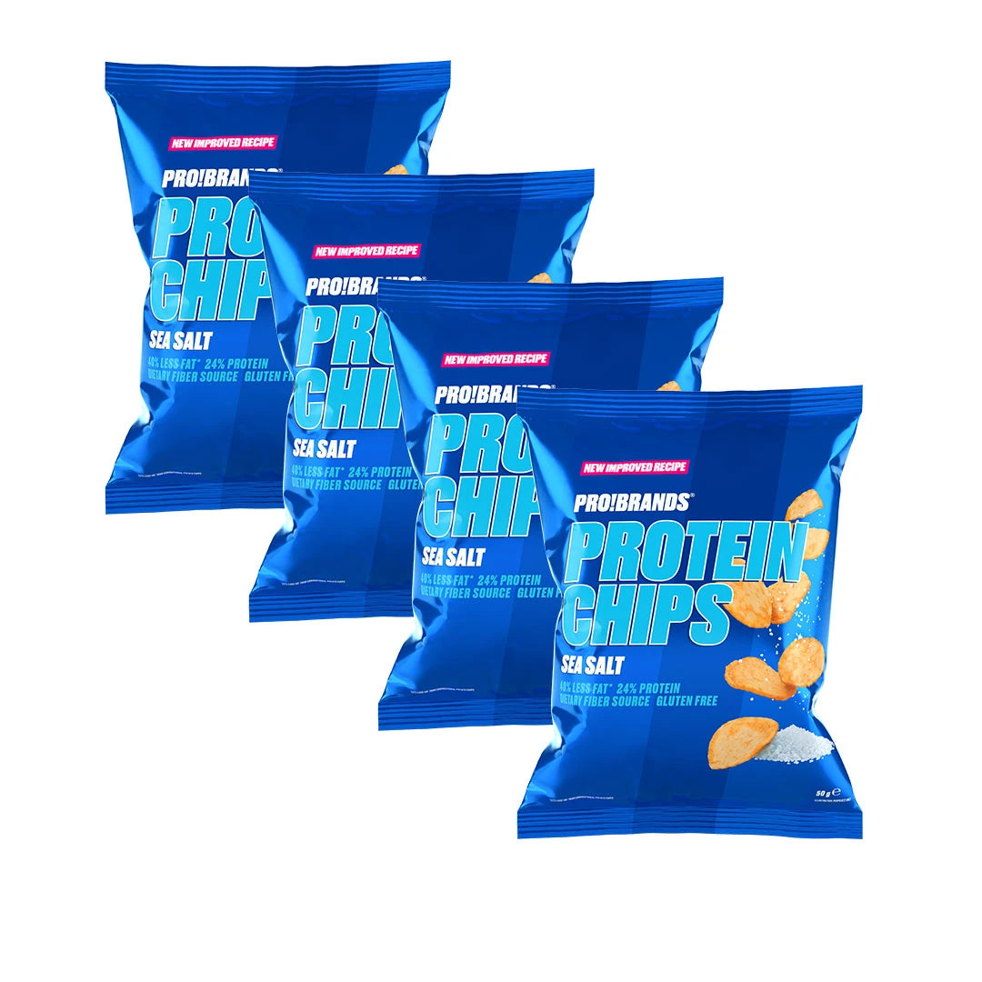 4 x Pro Brands Protein Chips 50 g, neljä sinistä pussia, makuna Sea Salt., kuva 1/1