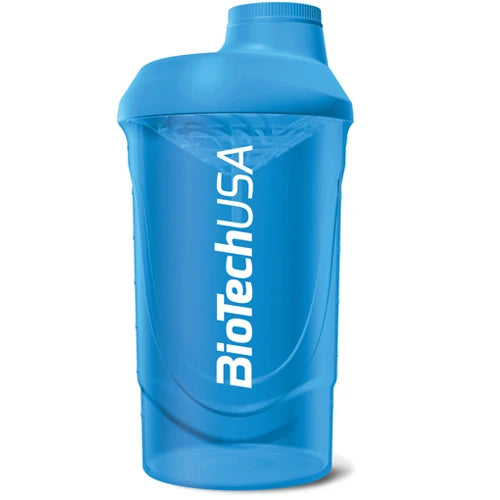 BiotechUSA Wave shaker 600 ml sinisenä valkoisella logolla.