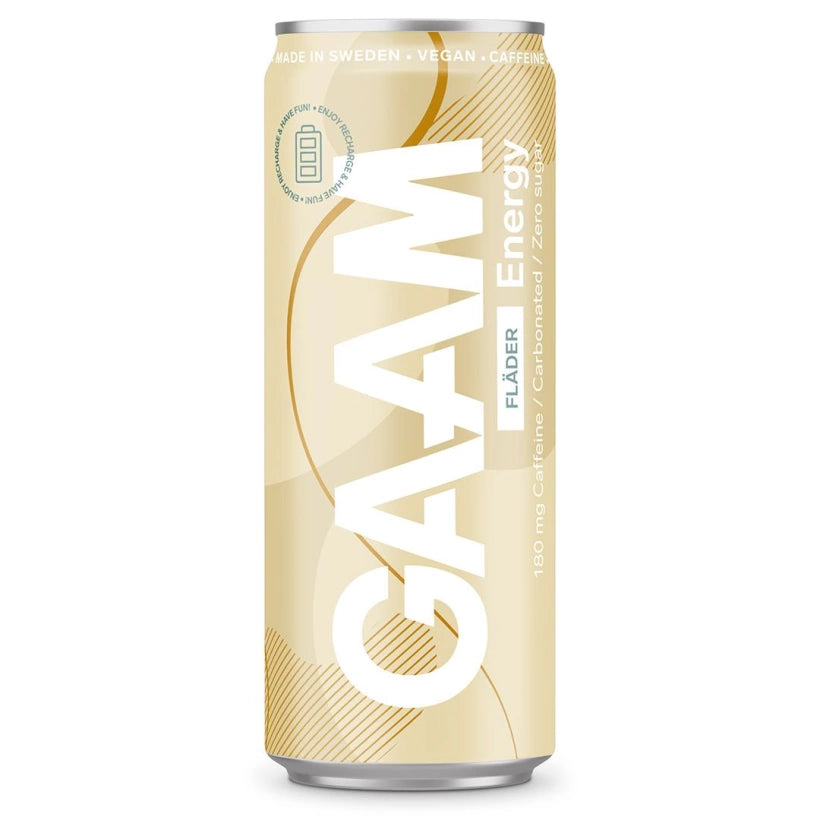 GAAM Energy 330 ml Energiajuoma vaaleankeltaisessa tölkissä, makuna Fläder.