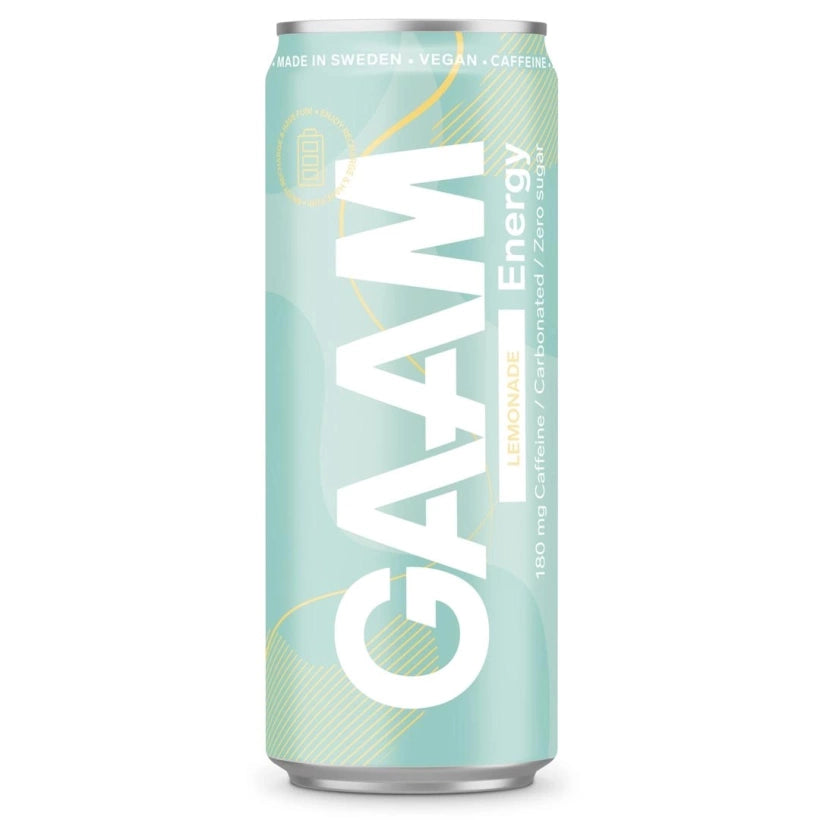 GAAM Energy 330 ml -energiajuoma vaaleansinisessä tölkissä Lemonade-maussa.