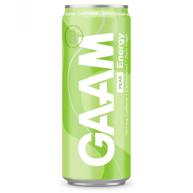 GAAM Energy 330 ml -energiajuoma vaaleanvihreässä tölkissä, makuna Pear.