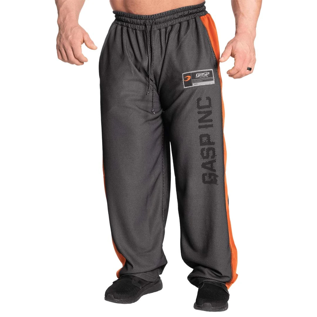 GASP No 1 Mesh Pant Black Flame -treenihousut mustaa verkkokangasta oransseilla sivupaneeleilla ja logolla., kuva 1/6