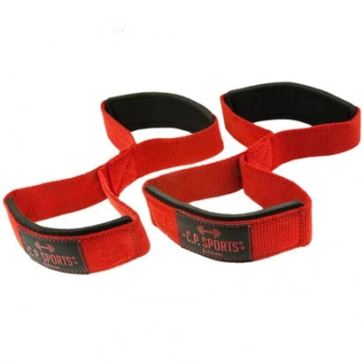 Punaiset C.P. Sports Figure 8 Straps - Closed Loop Quick Straps Red -vetoremmit mustilla yksityiskohdilla.