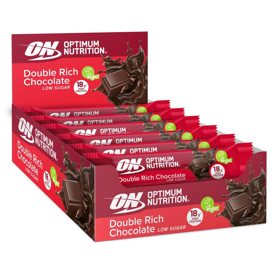 12 x Optimum Nutrition Vegan Protein Bar 60 g punaisessa Mix-laatikossa suklaayksityiskohdilla, maku Double Rich Chocolate., kuva 1/1