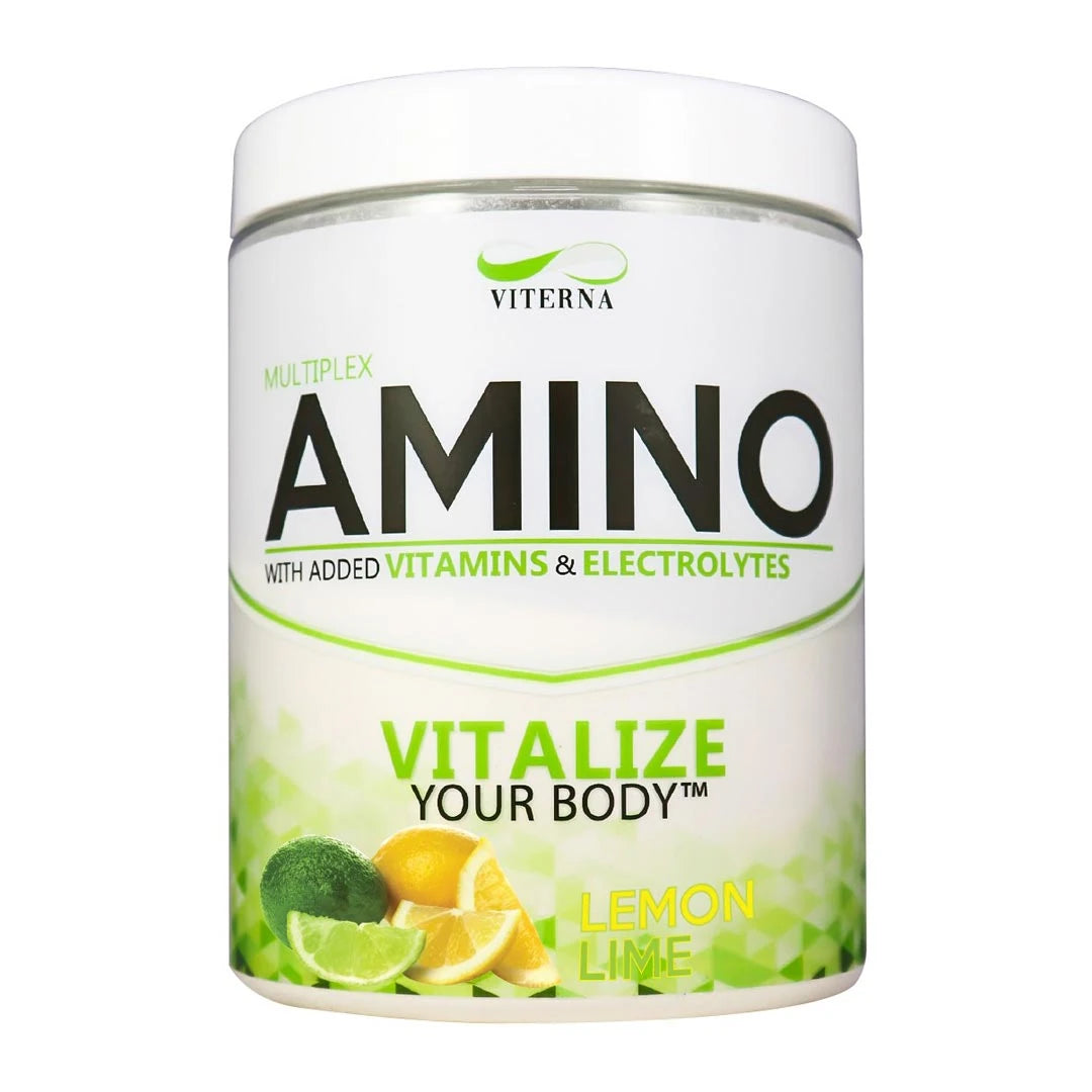 Viterna Multiplex Amino 400 g -aminohapot valkoisessa purkissa vihreillä yksityiskohdilla, makuna Lemon Lime., kuva 7/9