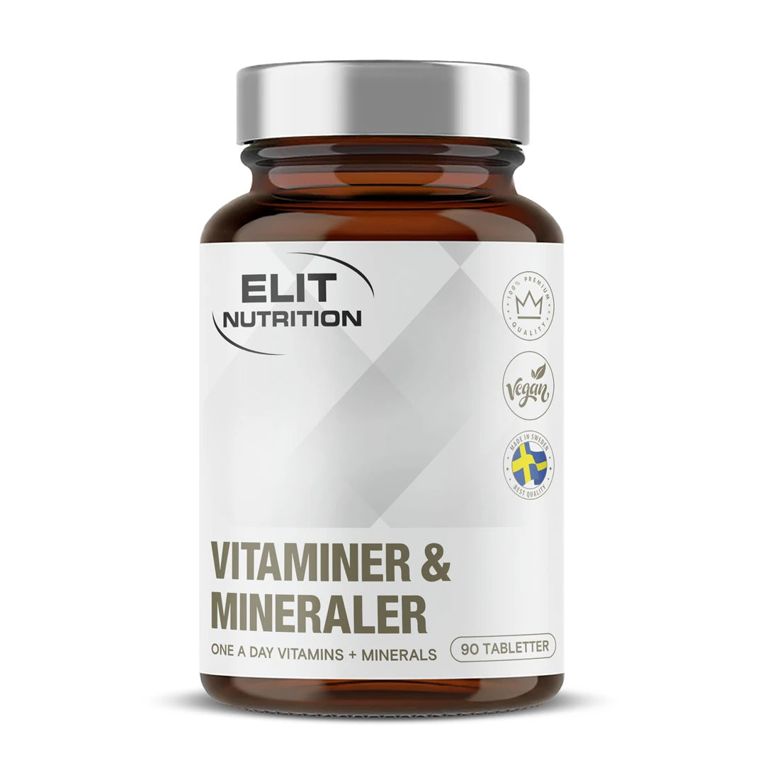 Elit Nutrition Multi Well 90 tabs -päivittäisravintolisä tummanruskeassa purkissa, jossa on valkoinen etiketti ja hopeinen kansi.