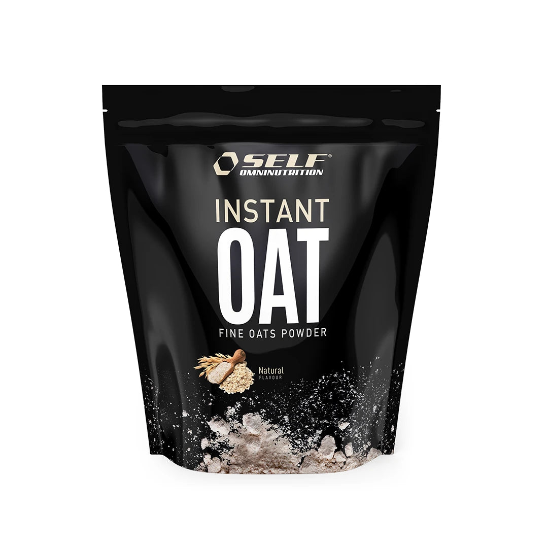 Self Omninutrition Instant Oat 1 kg -pikapuuro mustassa pussissa valkoisella tekstillä, makuna maustamaton.